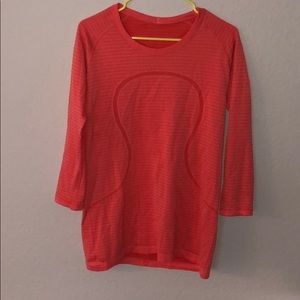 Lululemon coral soft stripes quarter sleeve top